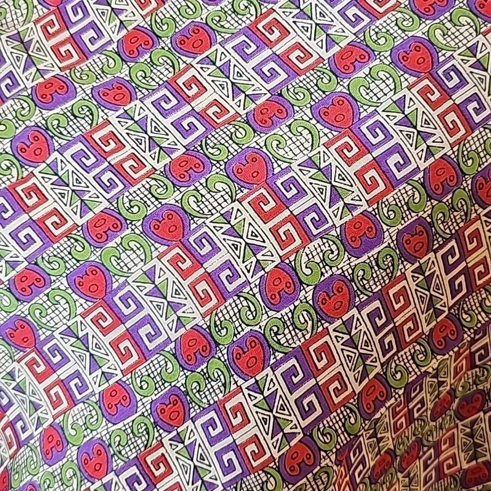 Purple, Red, Green, and Cream Printed Hand Rolled Silk Neck Scarf - OS